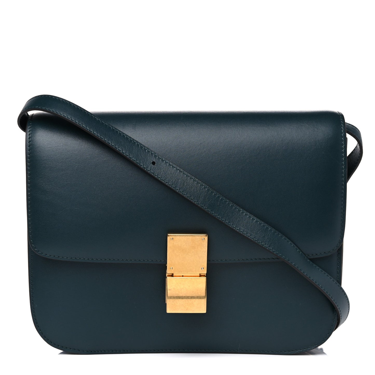 Box Calfskin Medium Classic Box Flap Bag Dark Green