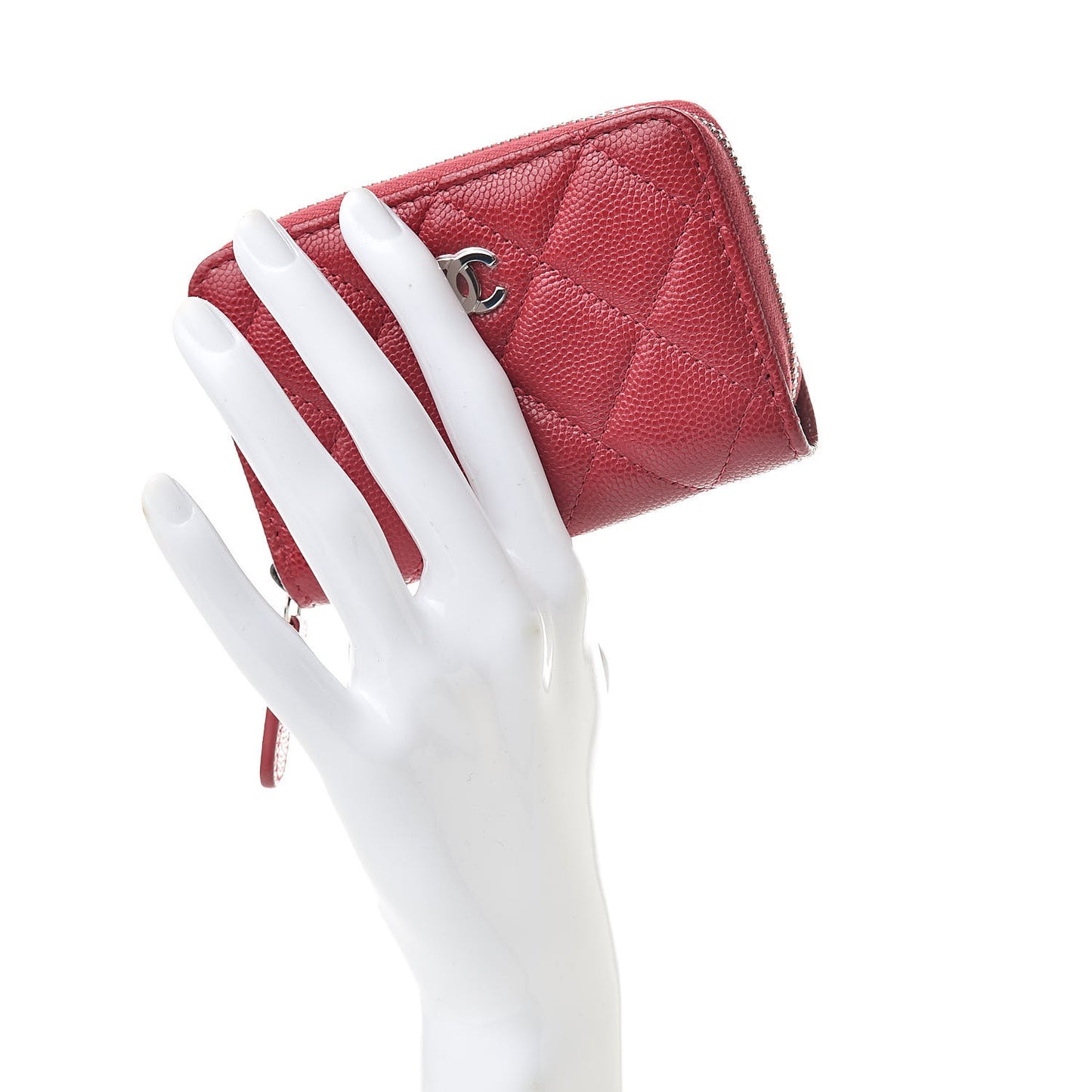 Caviar Quilted Zip Coin Purse Dark Pink