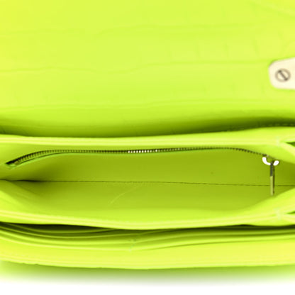 Balenciaga Shiny Extra Supple Calfskin Crocodile Embossed Small Triplet Bag Fluo Yellow 5 of 10
