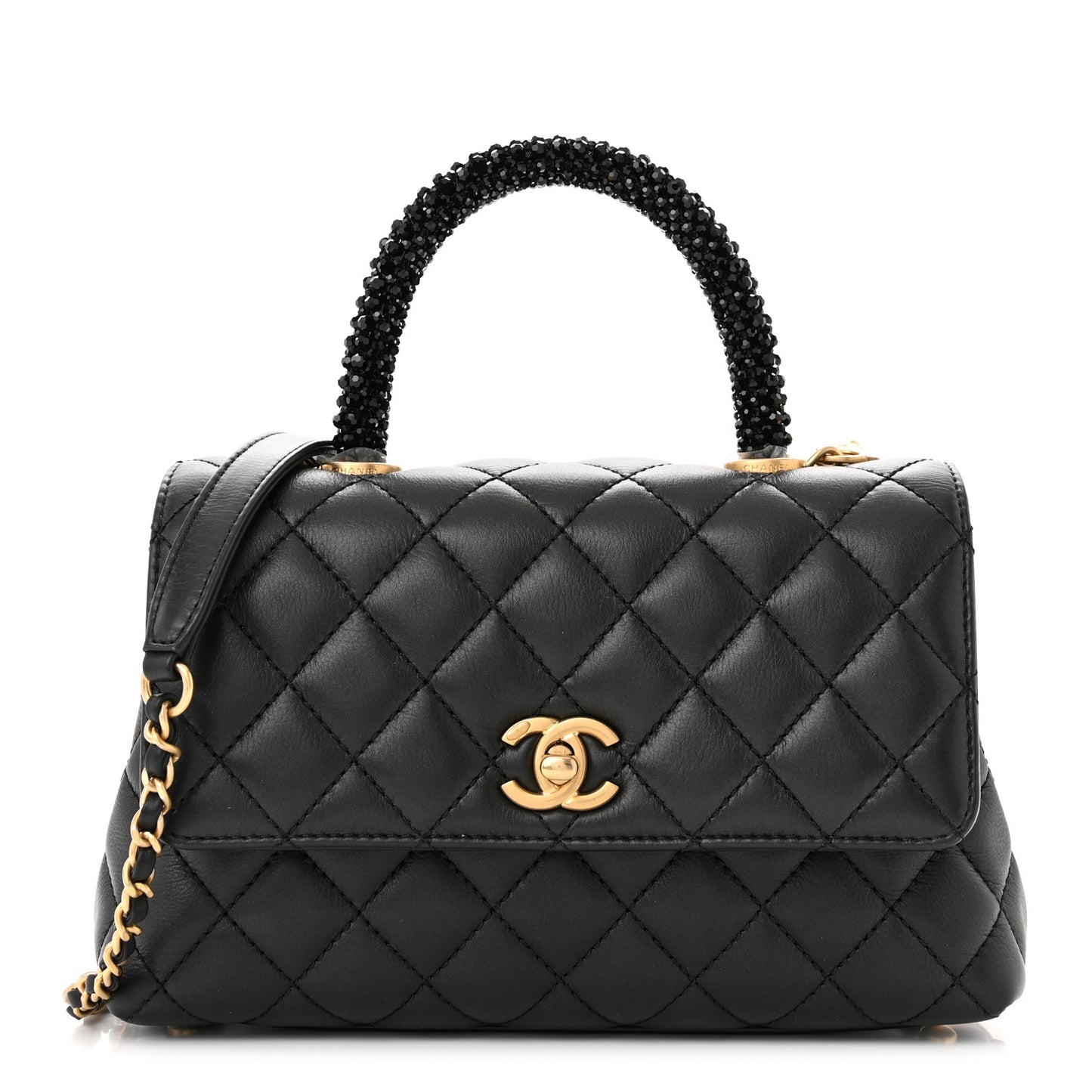 Calfskin Strass Quilted Mini Coco Handle Flap Black