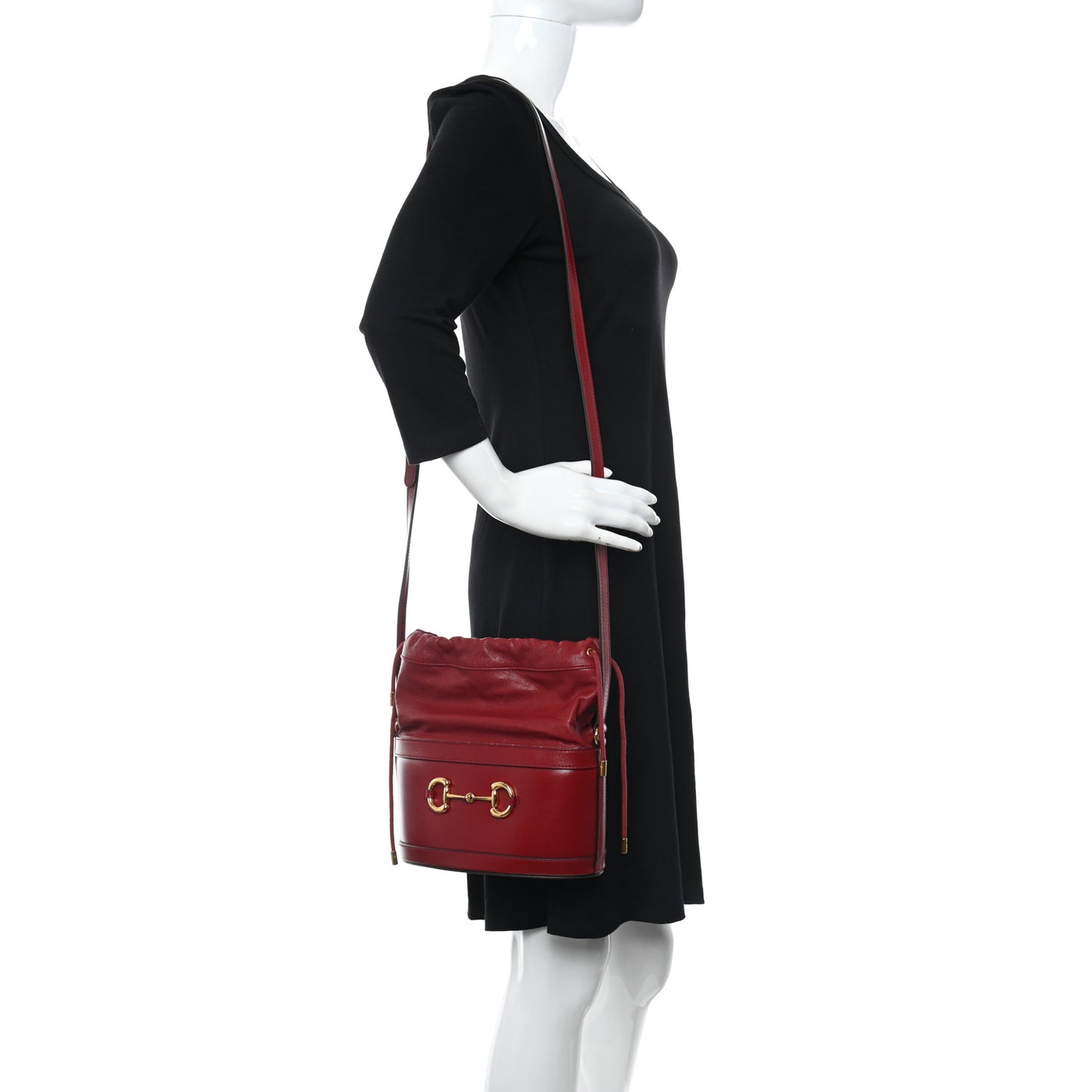 Azalea Sakai Calfskin Horsebit 1955 Drawstring Bucket Bag New Cherry Red