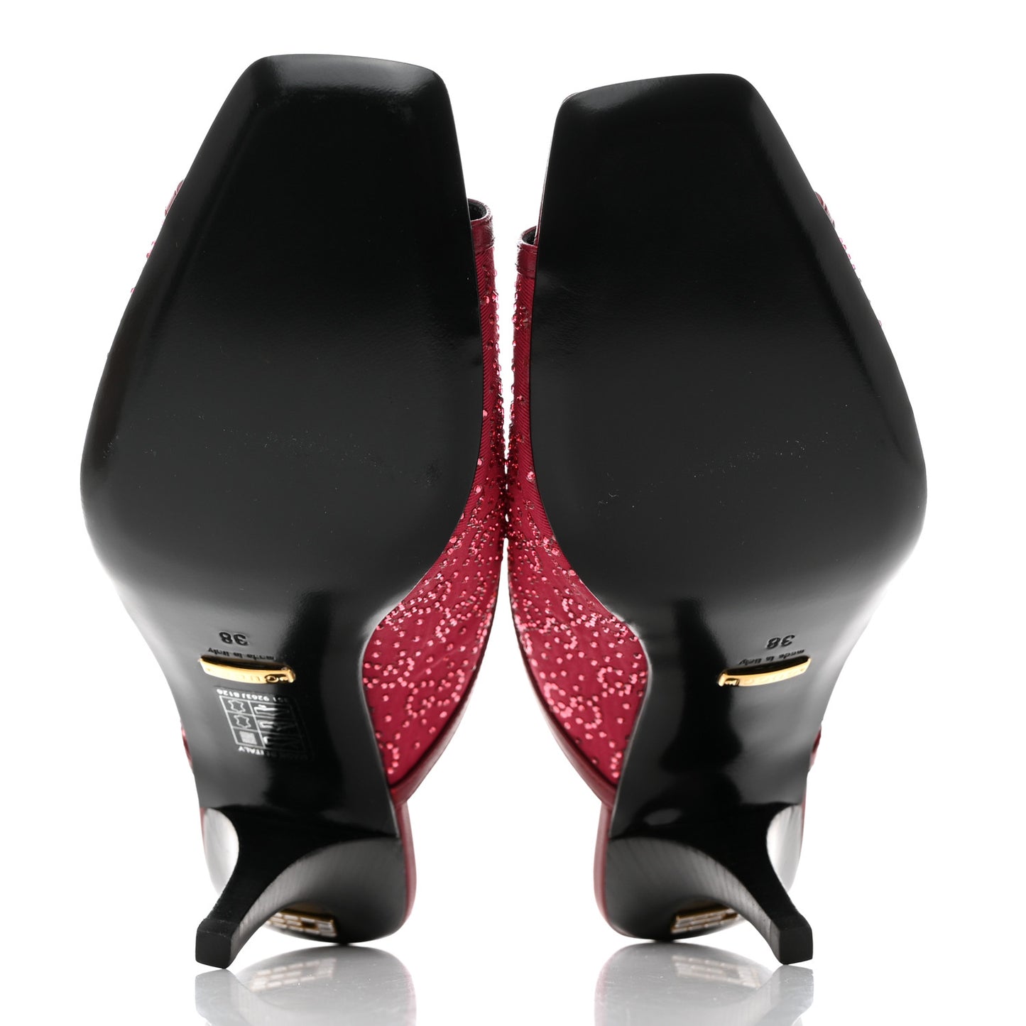 Moire Fabric Malaga Kid Crystal GG Monogram Square G 95mm Slide Sandals 38 Dark Cherry Red