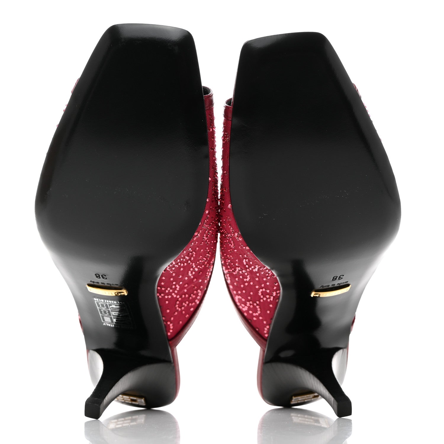 Gucci Moire Fabric Malaga Kid Crystal GG Monogram Square G 95mm Slide Sandals 38 Dark Cherry Red 5 of 9