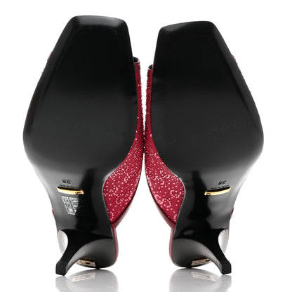 Gucci Moire Fabric Malaga Kid Crystal GG Monogram Square G 95mm Slide Sandals 38 Dark Cherry Red 5 of 9