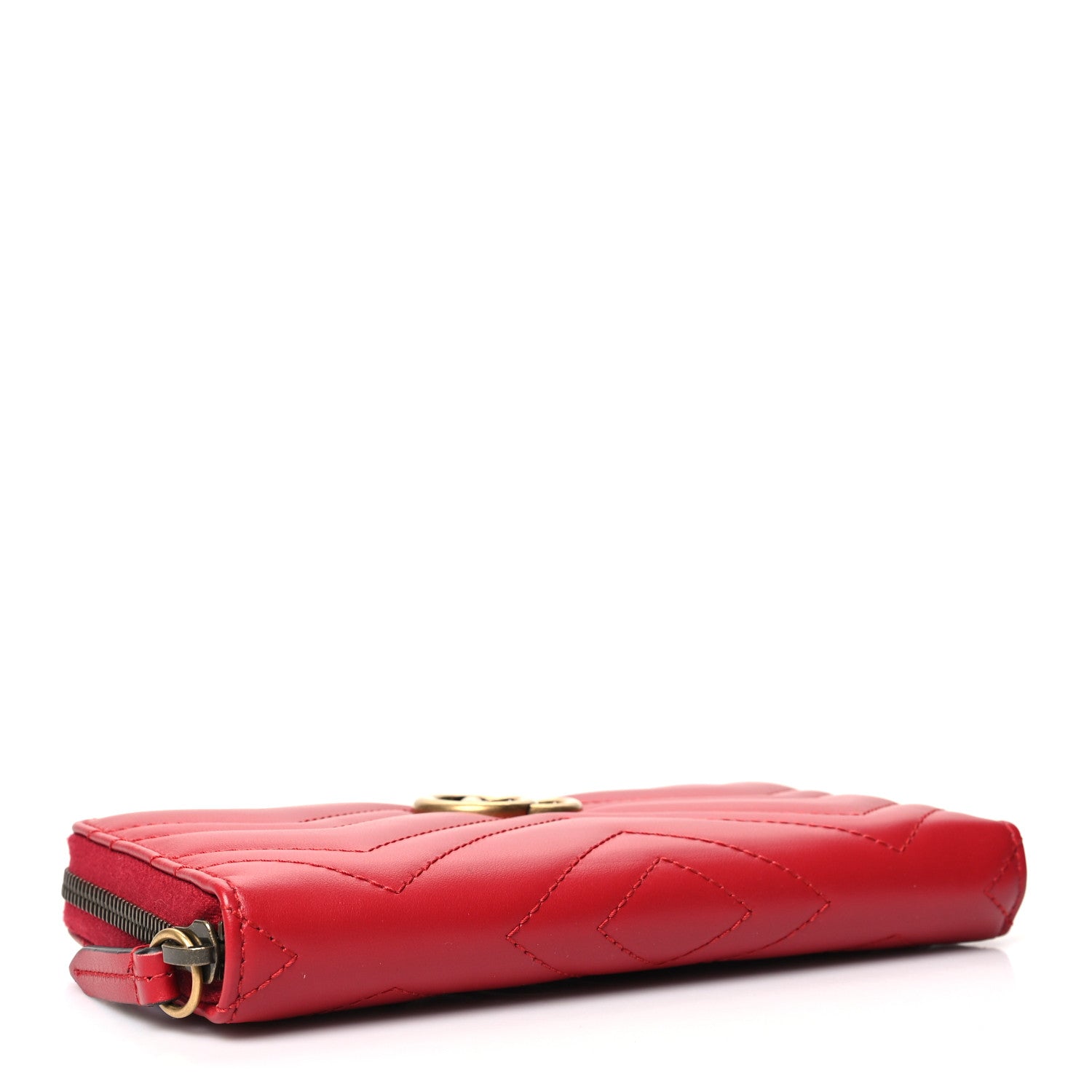 Gucci Calfskin Matelasse GG Marmont Zip Around Wallet Hibiscus Red 4 of 12