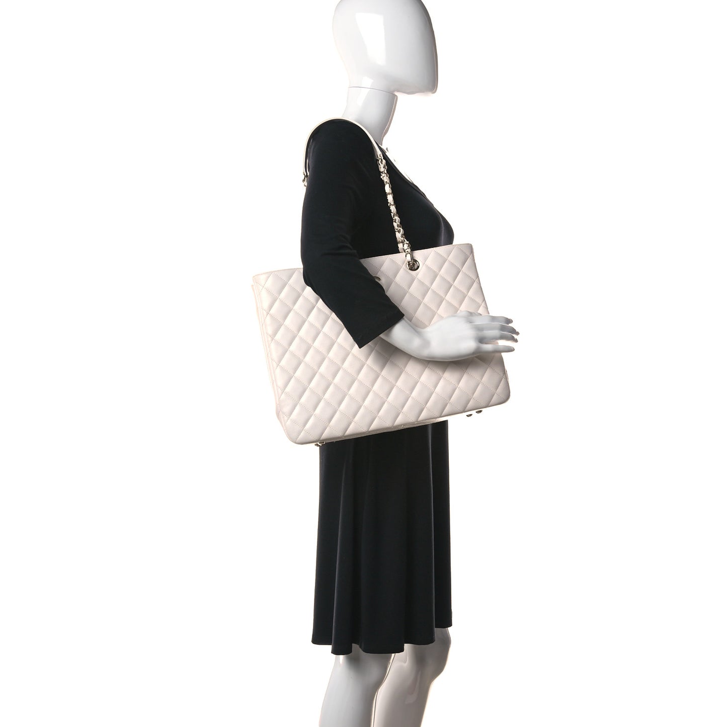 Caviar Quilted Large Classic Shopping Tote White
