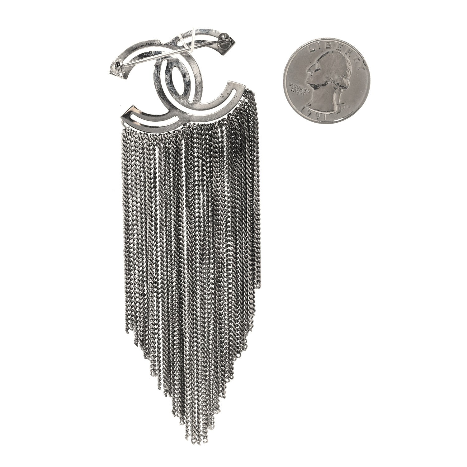Chanel Crystal Chain Fringe CC Brooch Silver 2 of 4