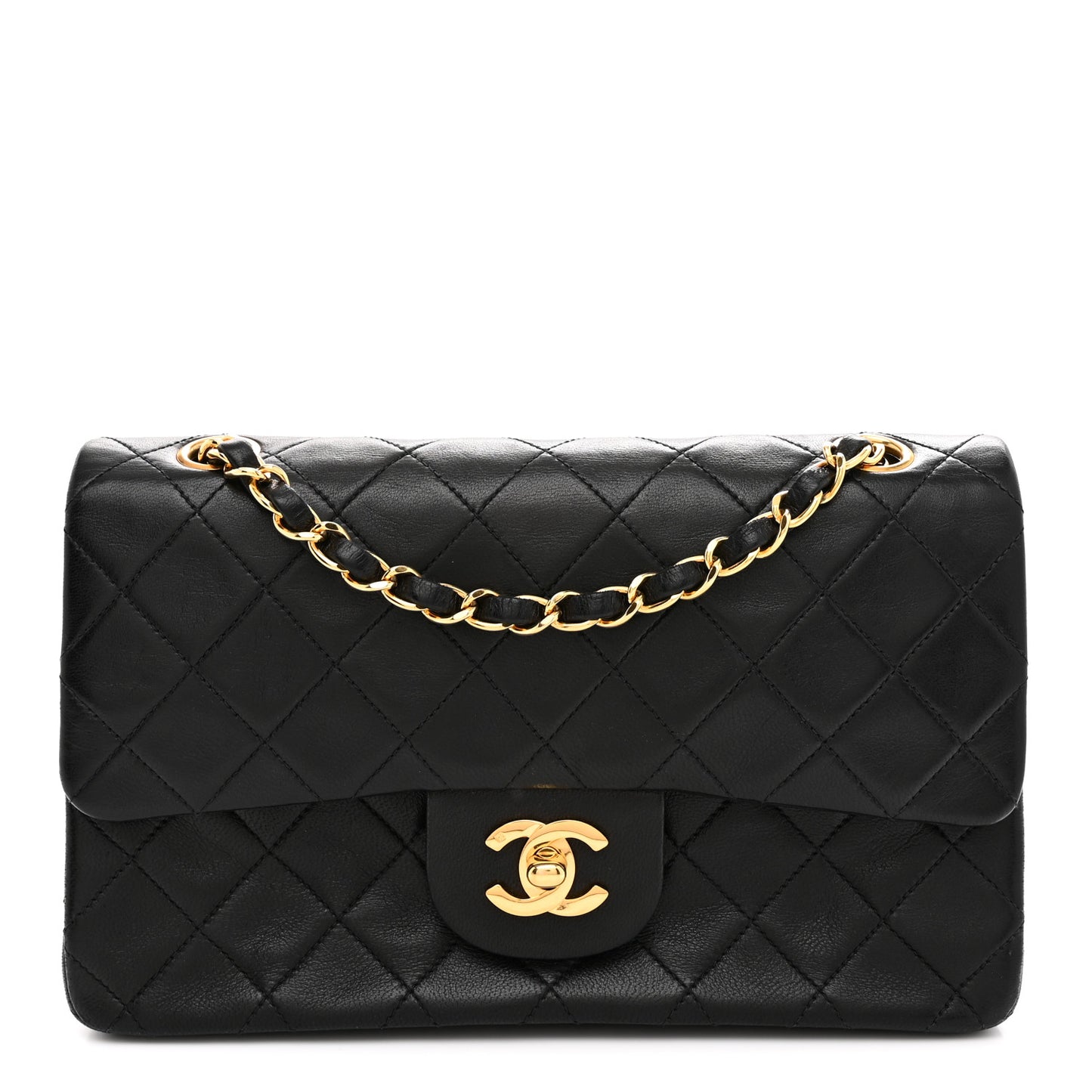Lambskin Quilted Small Double Flap Black