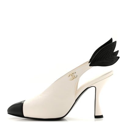 Chanel Lambskin Slingback Pumps 36.5 White Black 1 of 12