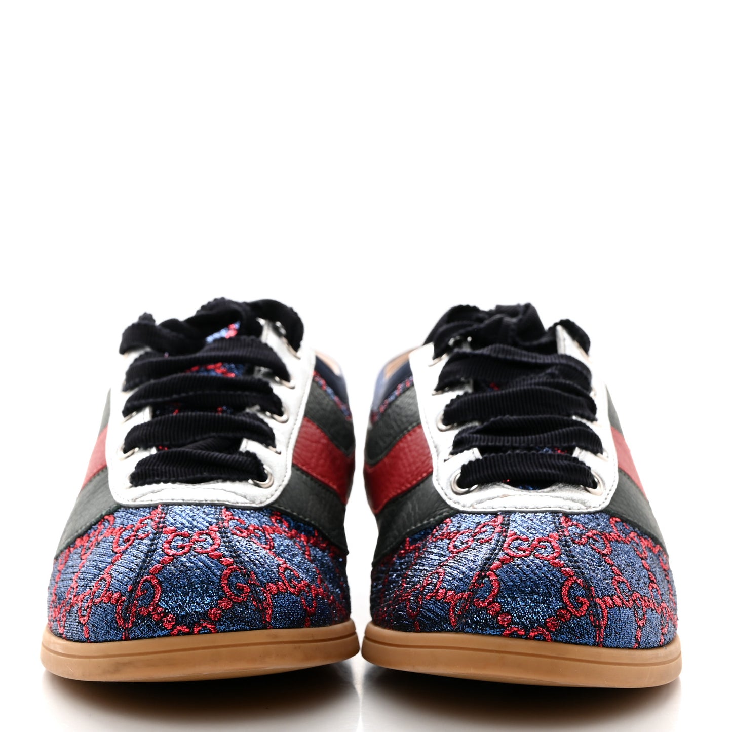Lurex Calfskin Web GG Monogram Womens Falacer Sneakers 37 Iridescent Blue