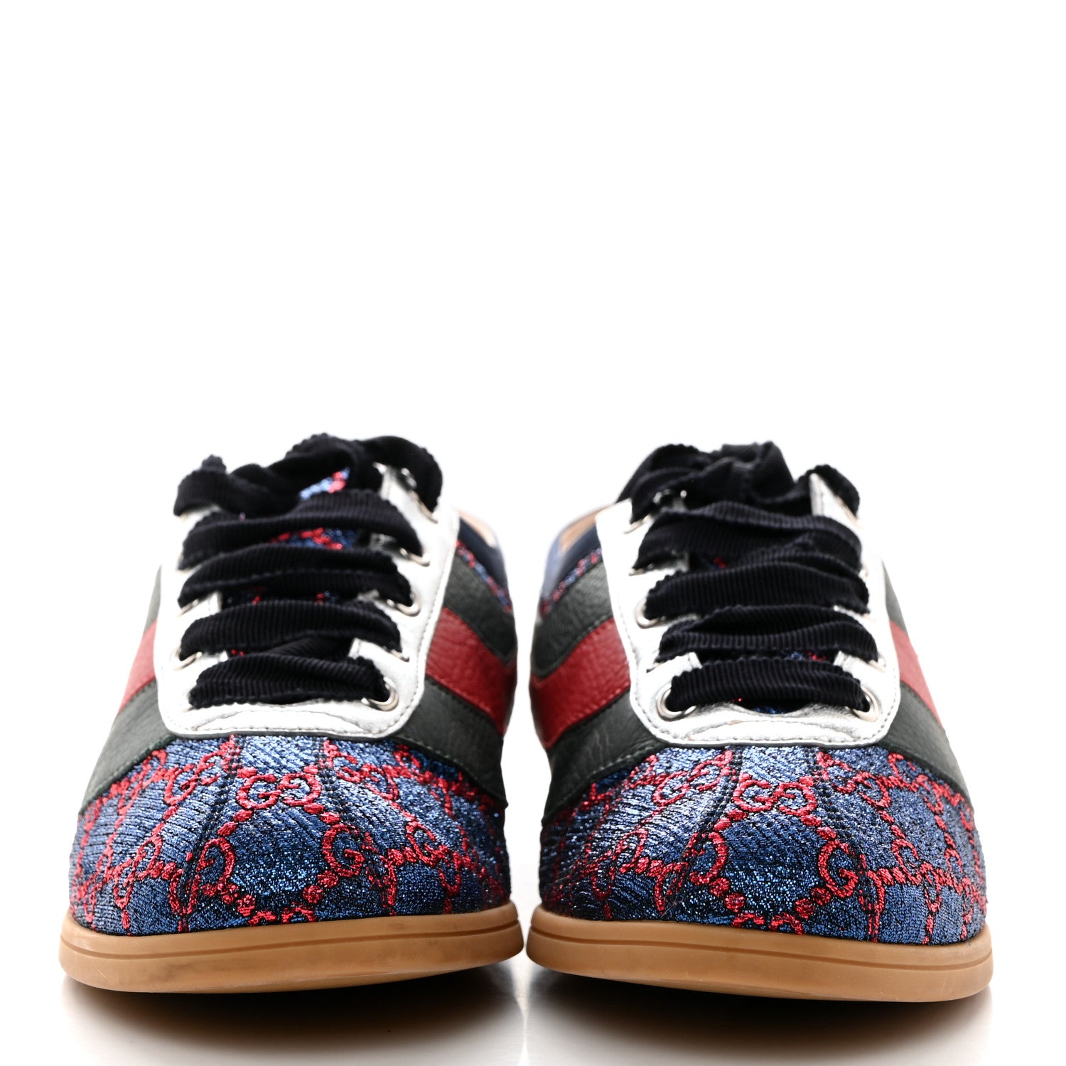 Gucci Lurex Calfskin Web GG Monogram Womens Falacer Sneakers 37 Iridescent Blue 2 of 9