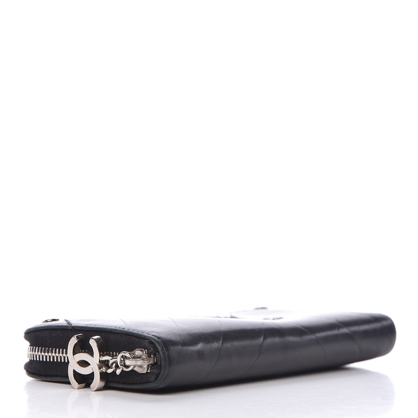 Lambskin Chevron Quilted CC Zip Around Wallet Black