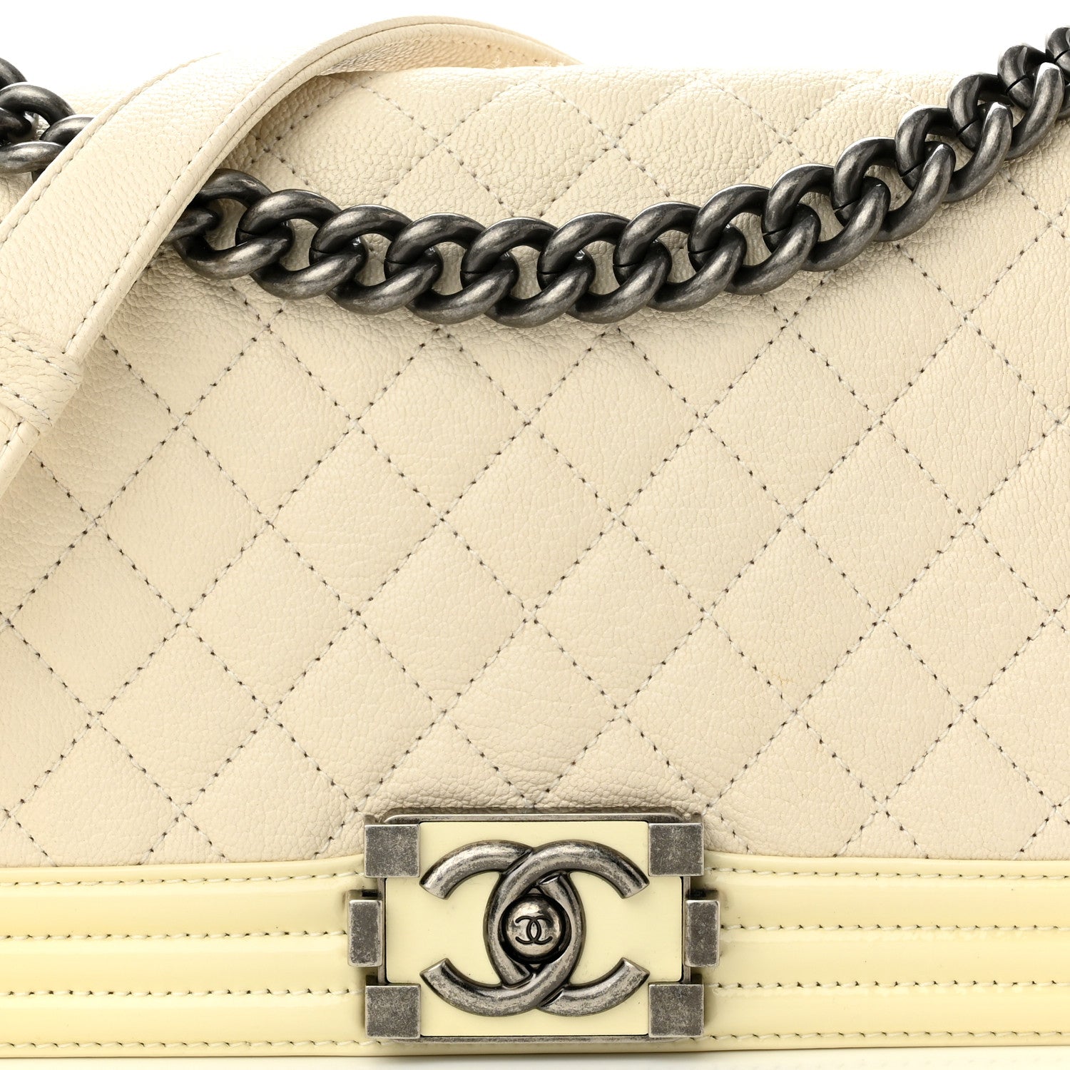 Chanel Goatskin Quilted Patent Medium Duo Boy Flap Ecru 6 of 8