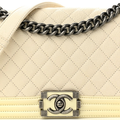 Chanel Goatskin Quilted Patent Medium Duo Boy Flap Ecru 6 of 8