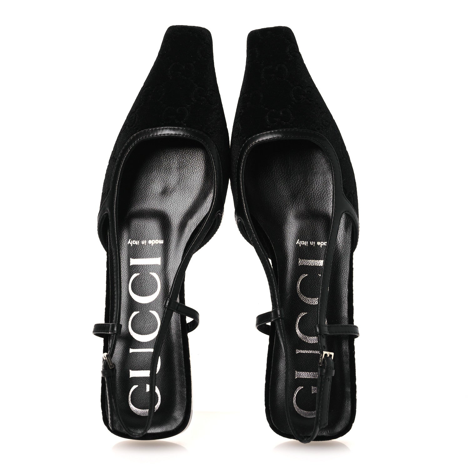 Gucci New Velvet Ashmir GG Monogram Malaga Kid Slingback Ballet Flats 37 Black 2 of 10