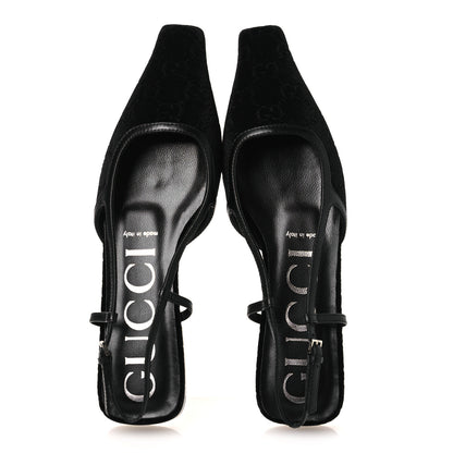 Gucci New Velvet Ashmir GG Monogram Malaga Kid Slingback Ballet Flats 37 Black 2 of 10