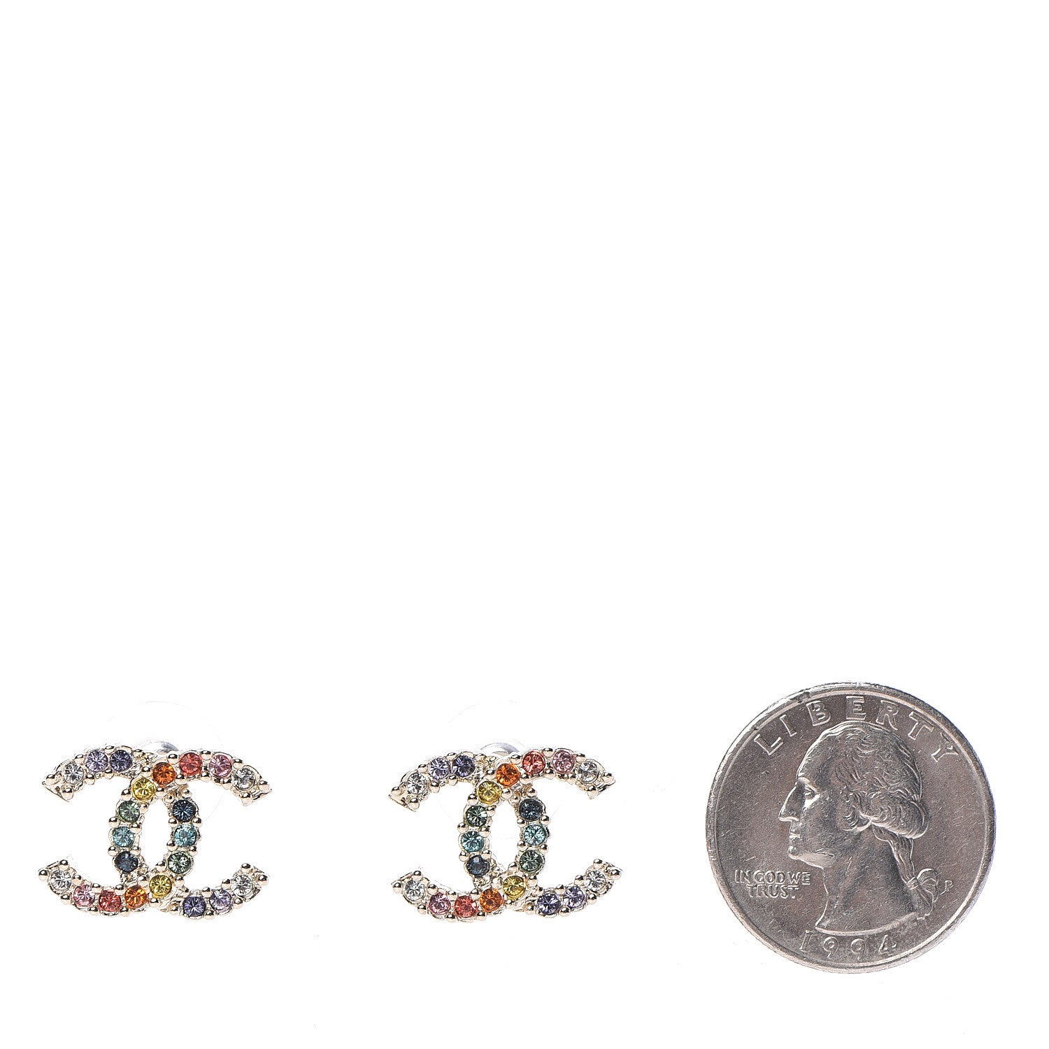 Chanel Crystal Over The Rainbow CC Earrings Gold Multicolor 2 of 5