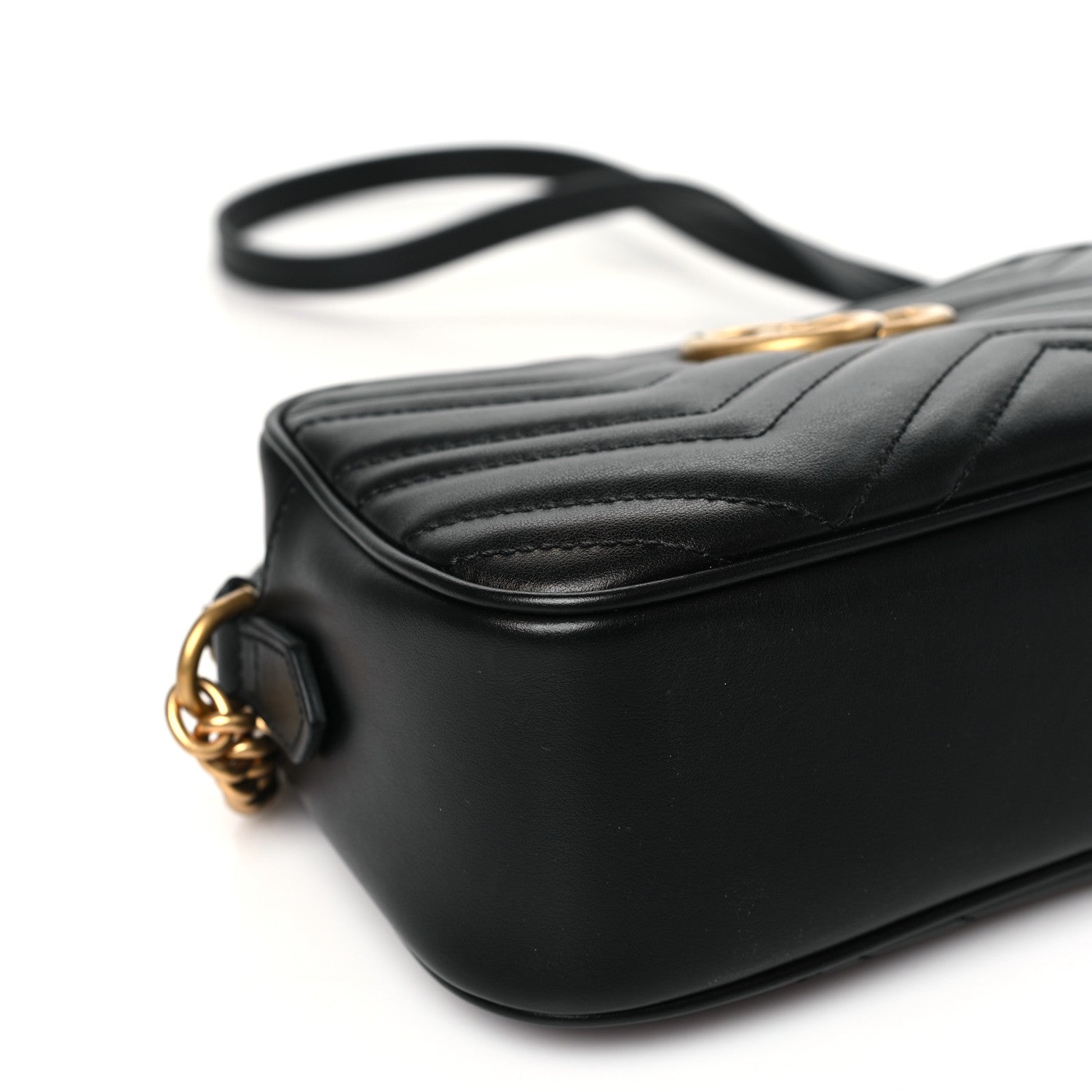 Gucci Calfskin Matelasse Small GG Marmont Chain Shoulder Bag Black 9 of 10