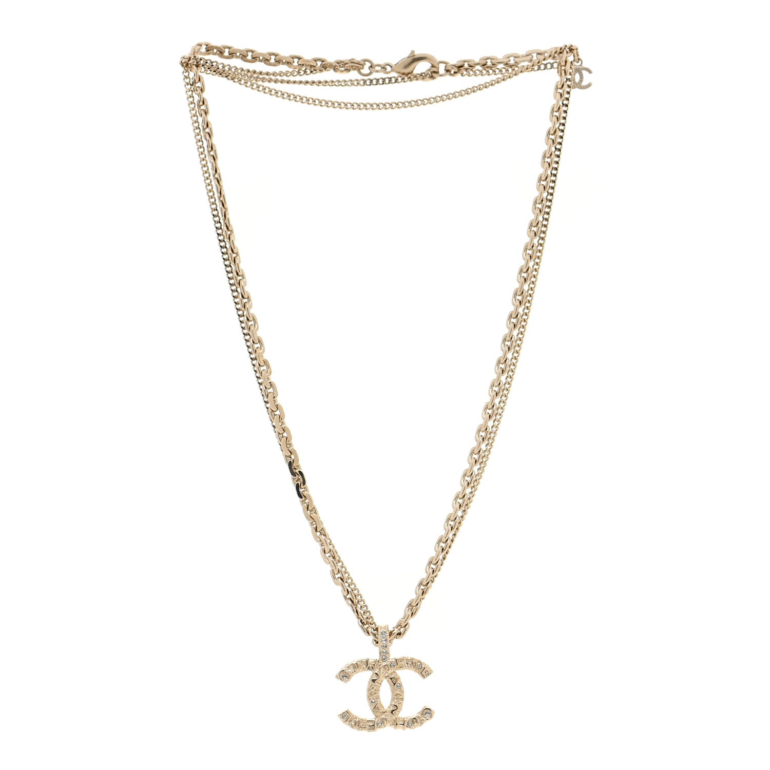 Chanel Crystal CC Multi Strand Chain Necklace Gold 3 of 6