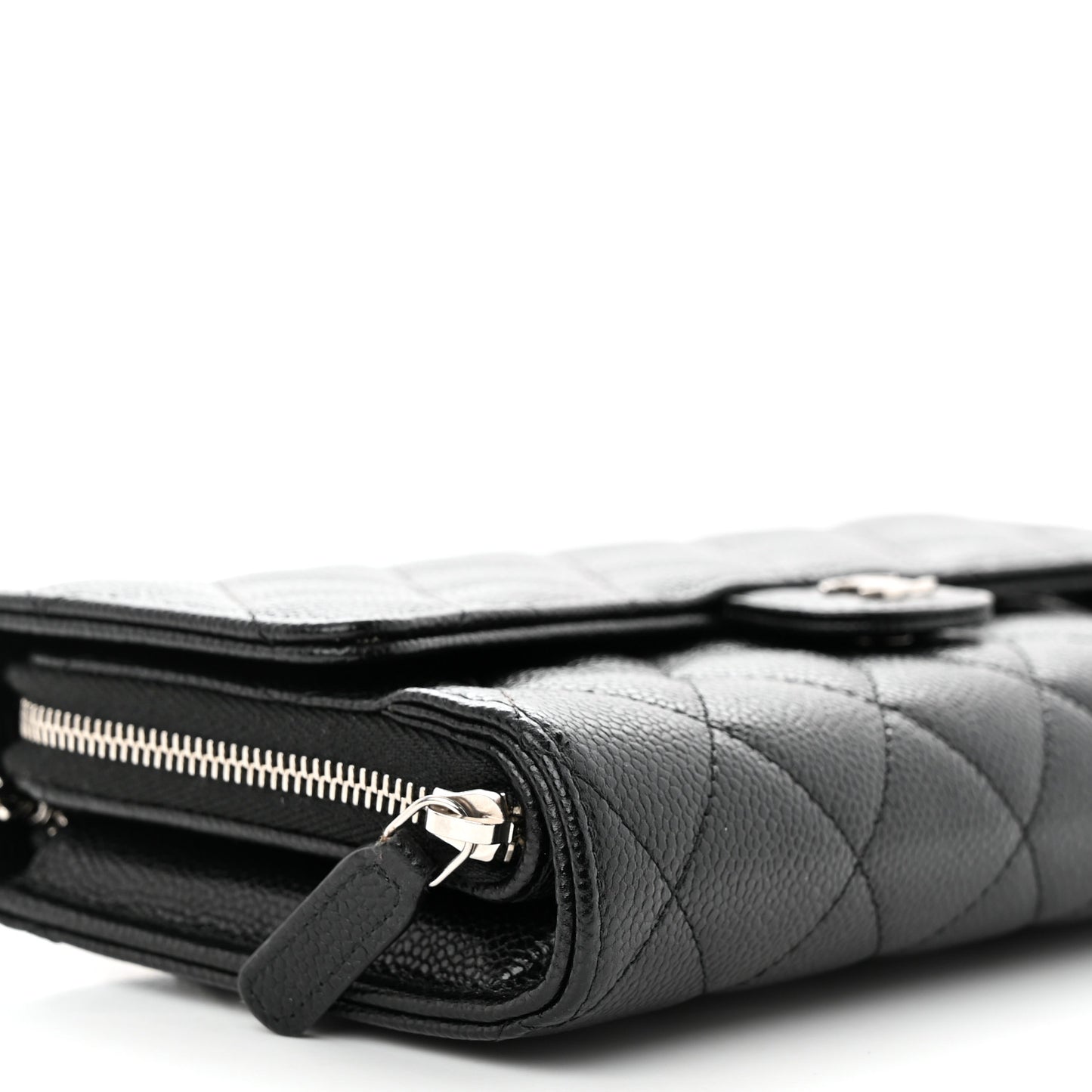 Caviar Quilted Phone Holder Wallet on Removable Chain Black