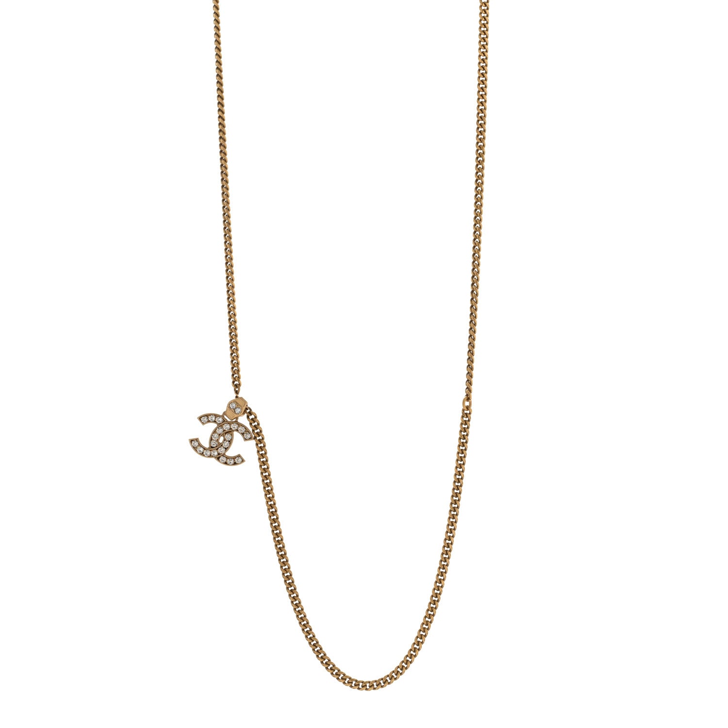 Chanel Crystal CC Pendant Necklace Gold 1 of 6