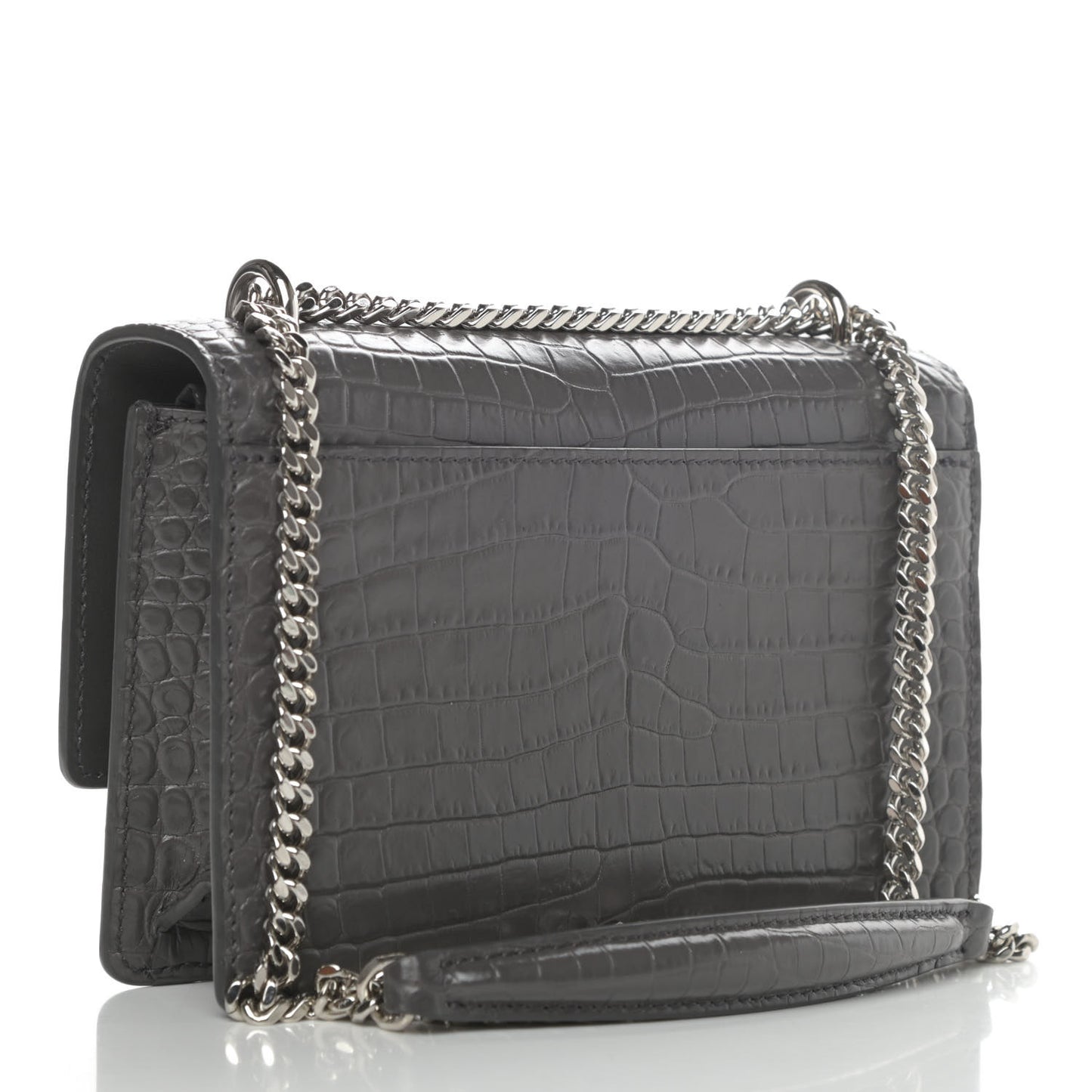 Calfskin Crocodile Embossed Monogram Sunset Chain Wallet Graphite