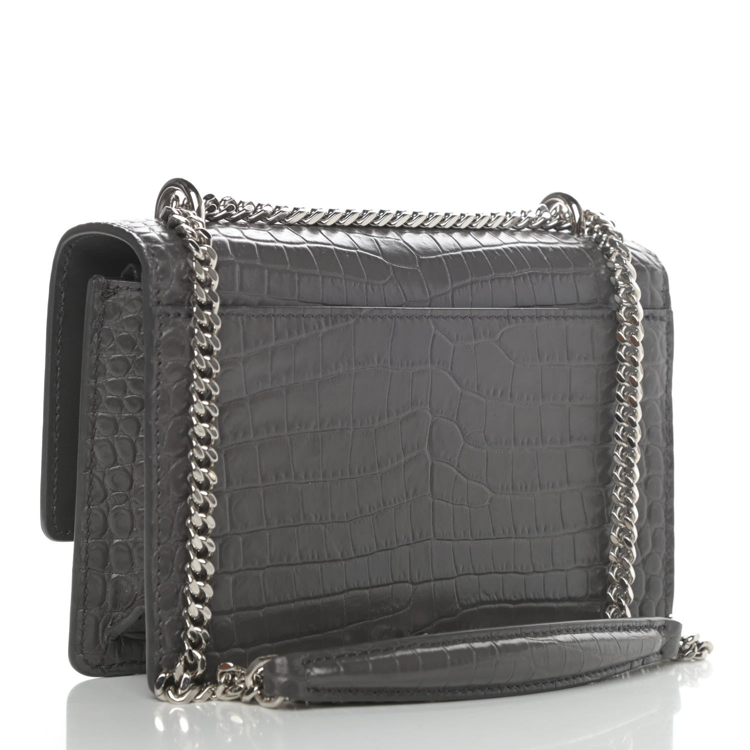Saint Laurent Calfskin Crocodile Embossed Monogram Sunset Chain Wallet Graphite 2 of 4