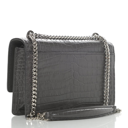 Saint Laurent Calfskin Crocodile Embossed Monogram Sunset Chain Wallet Graphite 2 of 4