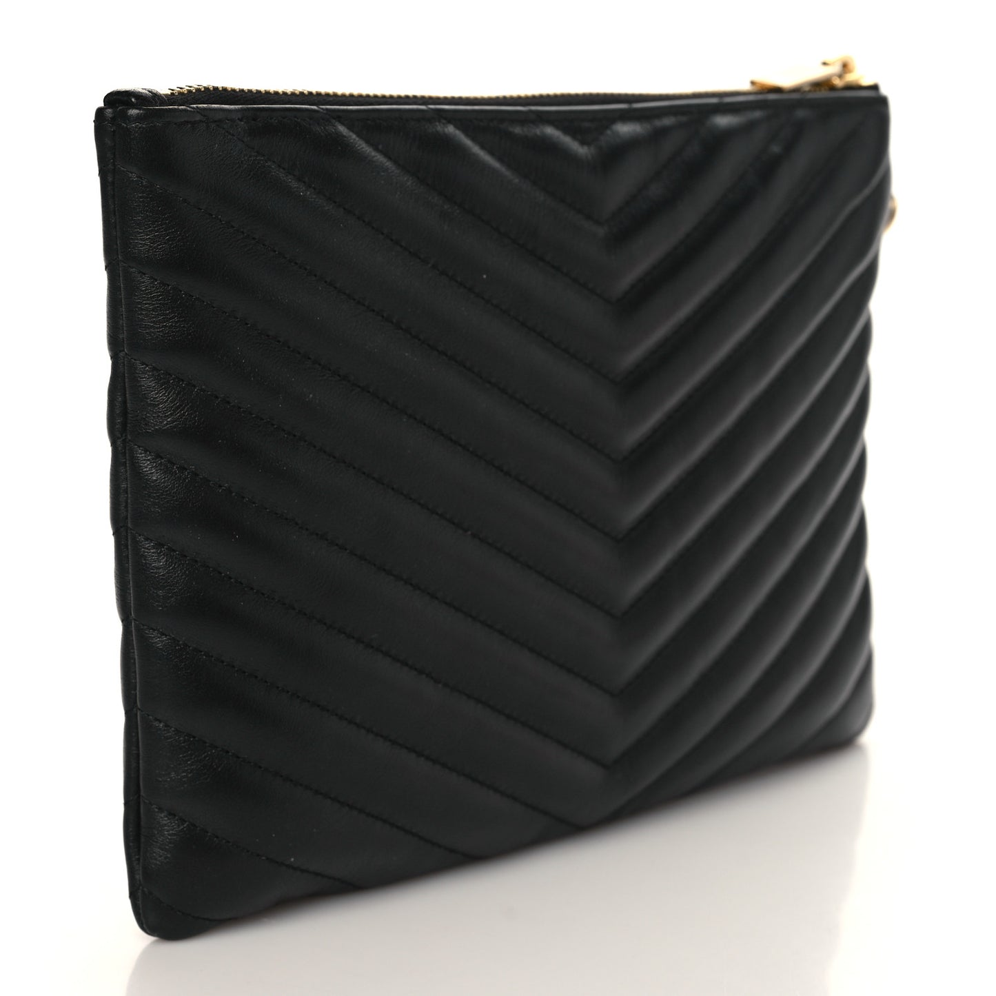 Calfskin Matelasse Chevron Monogram A5 Wristlet Black