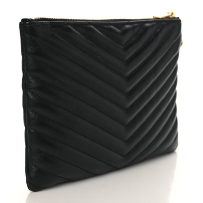 Saint Laurent Calfskin Matelasse Chevron Monogram A5 Wristlet Black 3 of 6