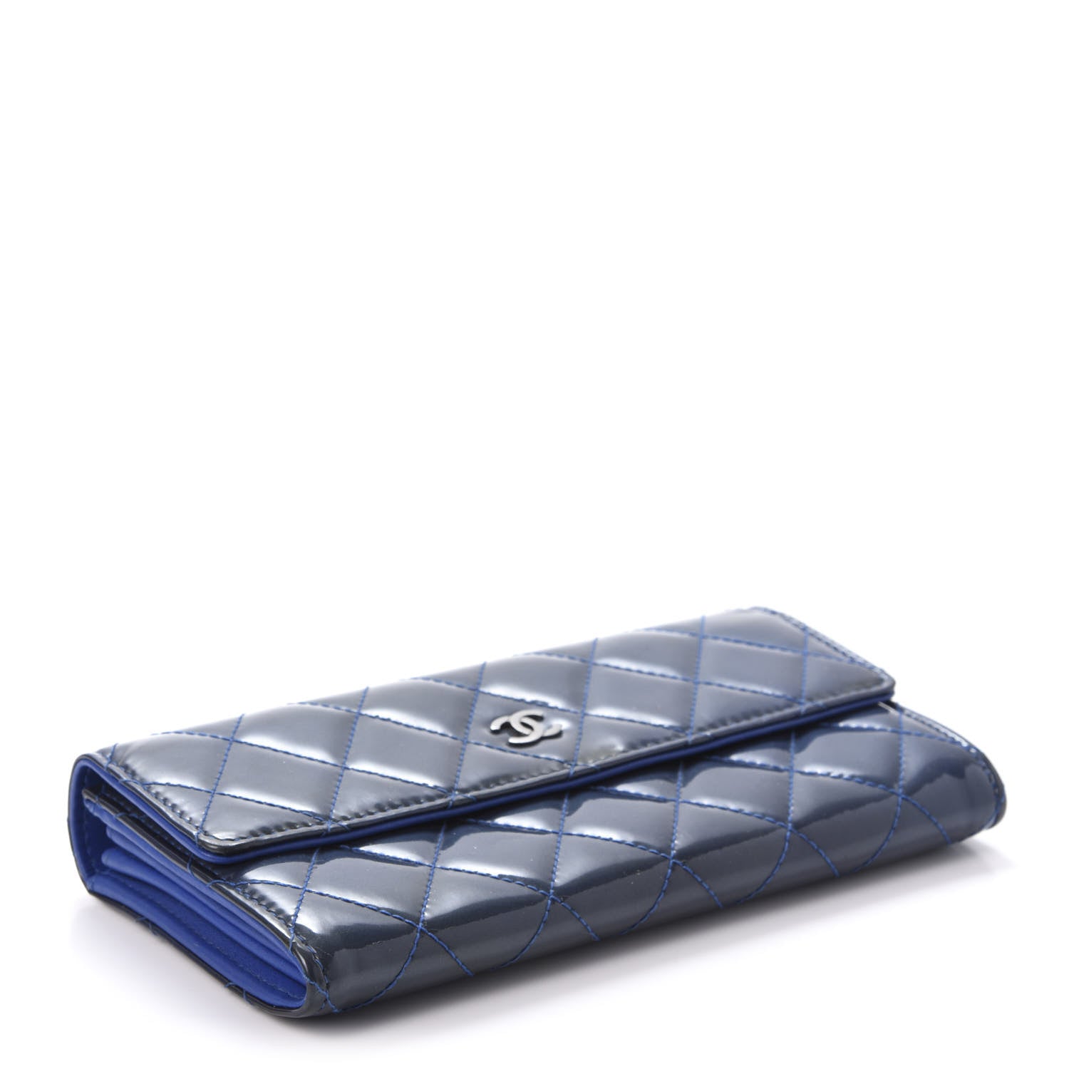 Chanel Patent Quilted Large Flap Wallet Blue 4 of 10