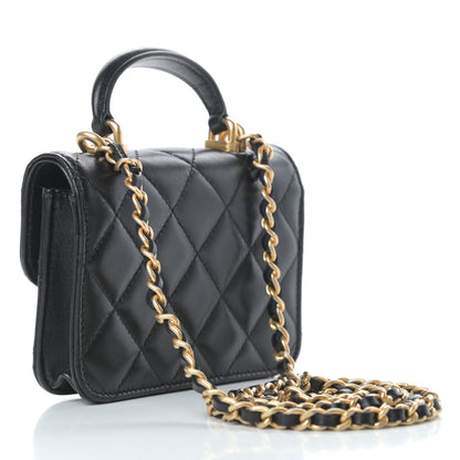 Chanel Lambskin Quilted Top Handle Flap Coin Purse With Chain Black 3 of 12