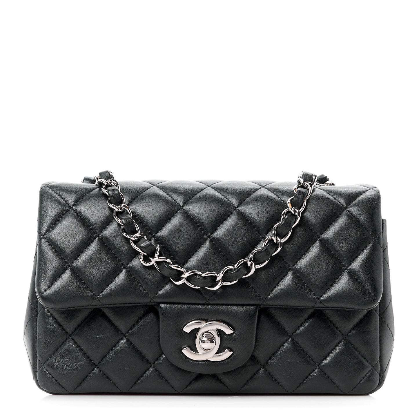 Lambskin Quilted Mini Rectangular Flap Black