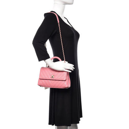 Chanel Caviar Chevron Quilted Mini Coco Handle Flap Pink 2 of 11