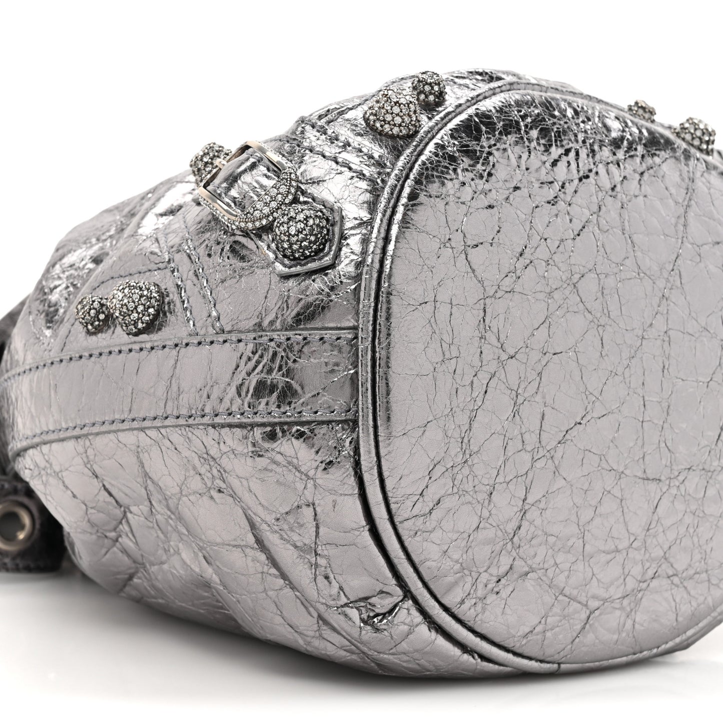 Metallic Agneau Arena Crystal Le Cagole Bucket Bag XS Silver