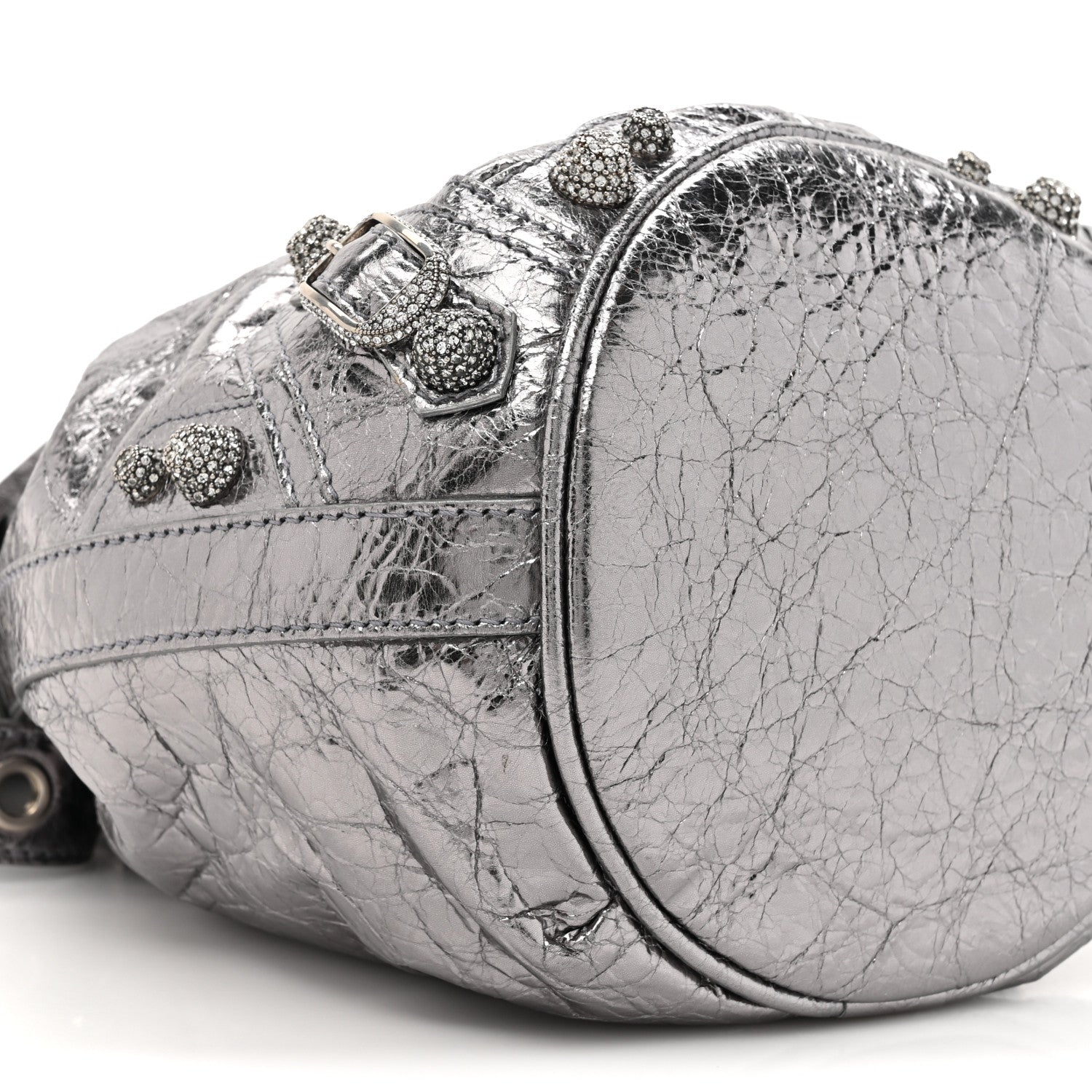 Balenciaga Metallic Agneau Arena Crystal Le Cagole Bucket Bag XS Silver 10 of 10