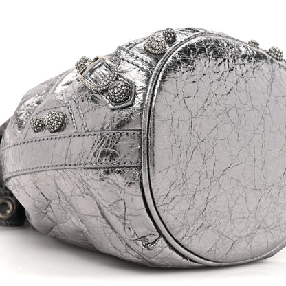 Balenciaga Metallic Agneau Arena Crystal Le Cagole Bucket Bag XS Silver 10 of 10
