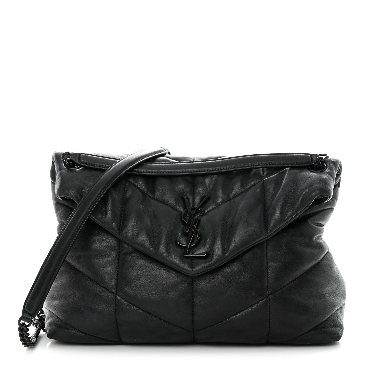 Saint Laurent Lambskin Quilted Monogram Monochrome Medium Loulou Puffer Chain Satchel Black 1 of 18