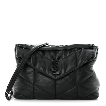 Saint Laurent Lambskin Quilted Monogram Monochrome Medium Loulou Puffer Chain Satchel Black 1 of 18