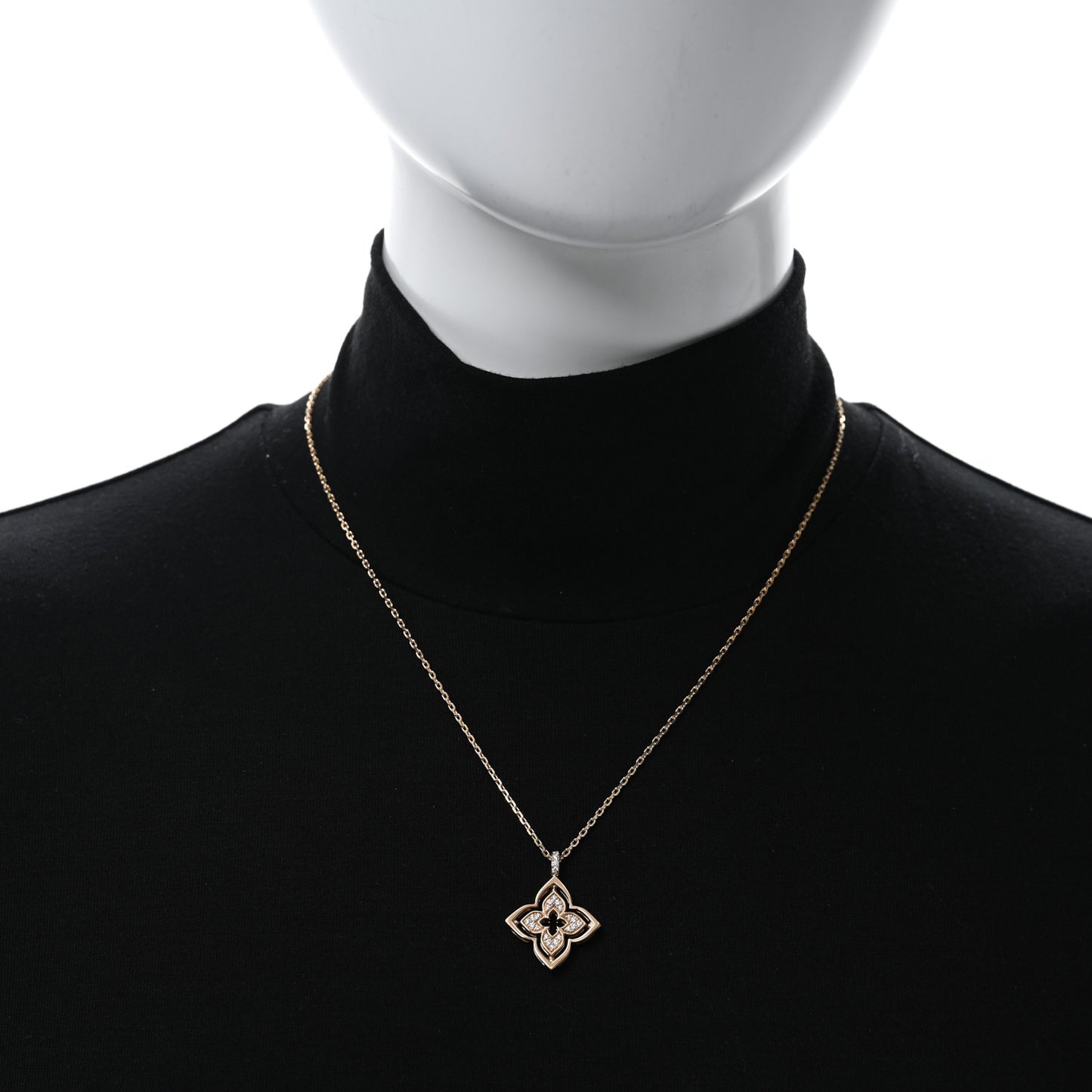 18K Rose Gold Diamond Mother of Pearl Small Venetian Princess Pirouette Pave Pendant Necklace