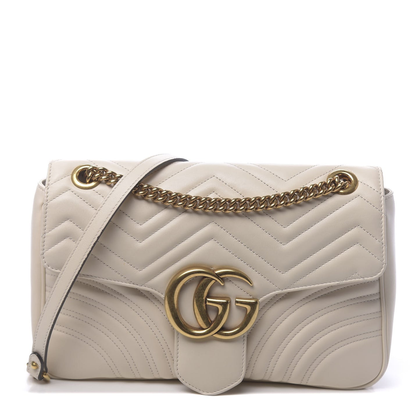 Calfskin Matelasse Medium GG Marmont Shoulder Bag White