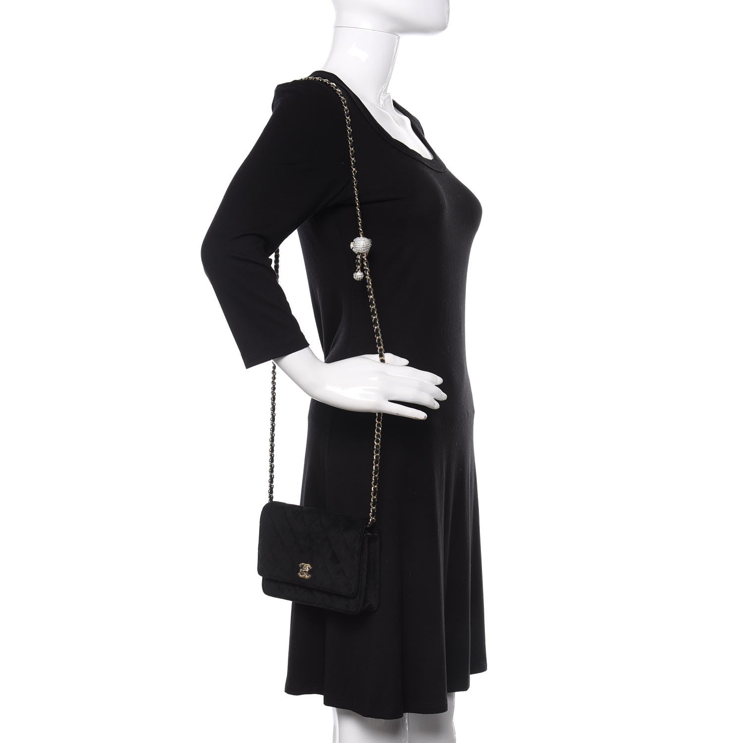 Chanel Velvet Quilted Pearl Crush Wallet On Chain WOC Black 2 of 12