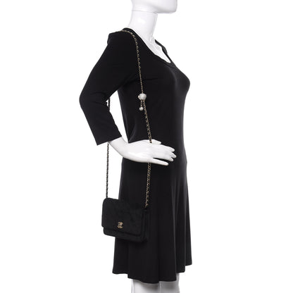 Chanel Velvet Quilted Pearl Crush Wallet On Chain WOC Black 2 of 12