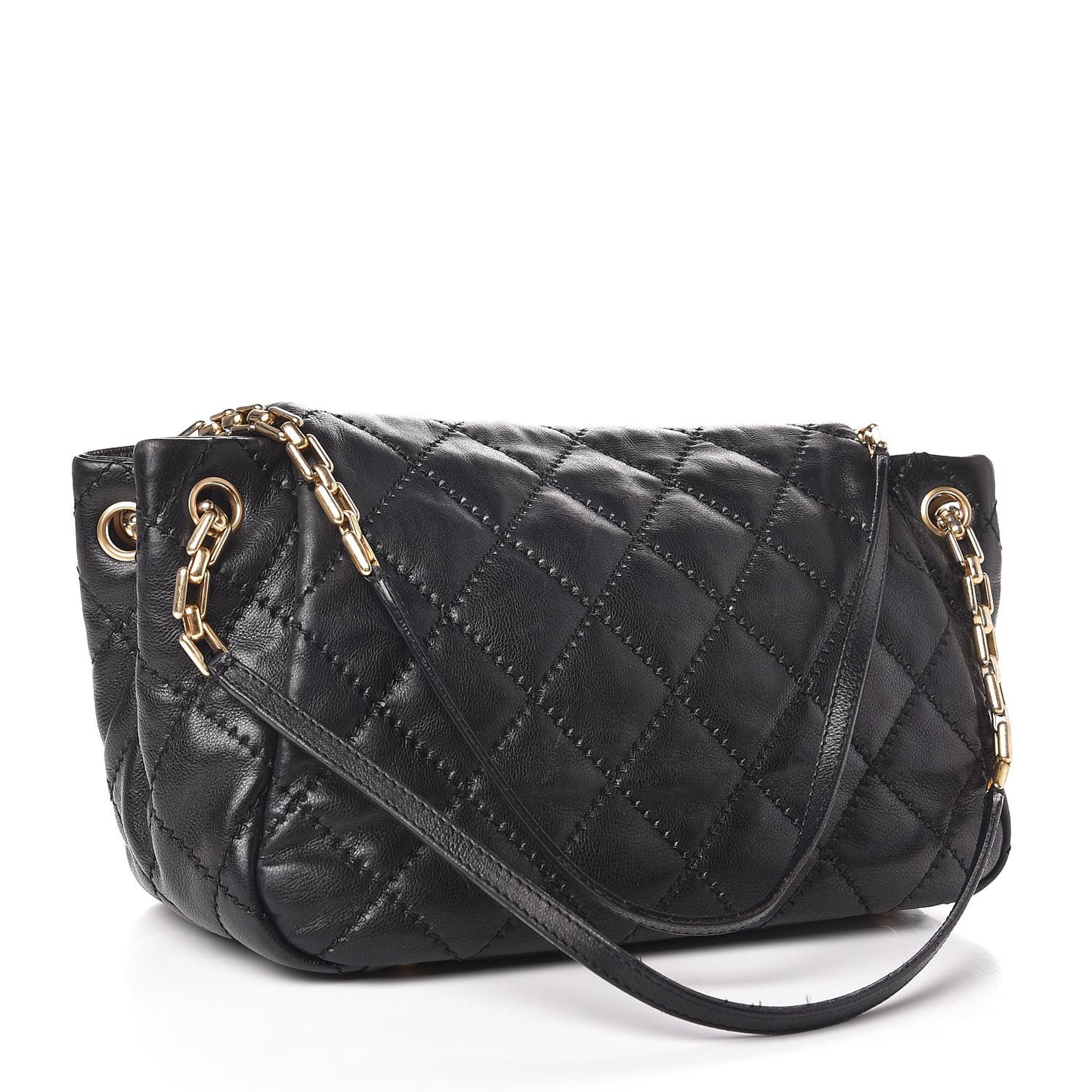 Calfskin Quilted Retro Chain Flap Black