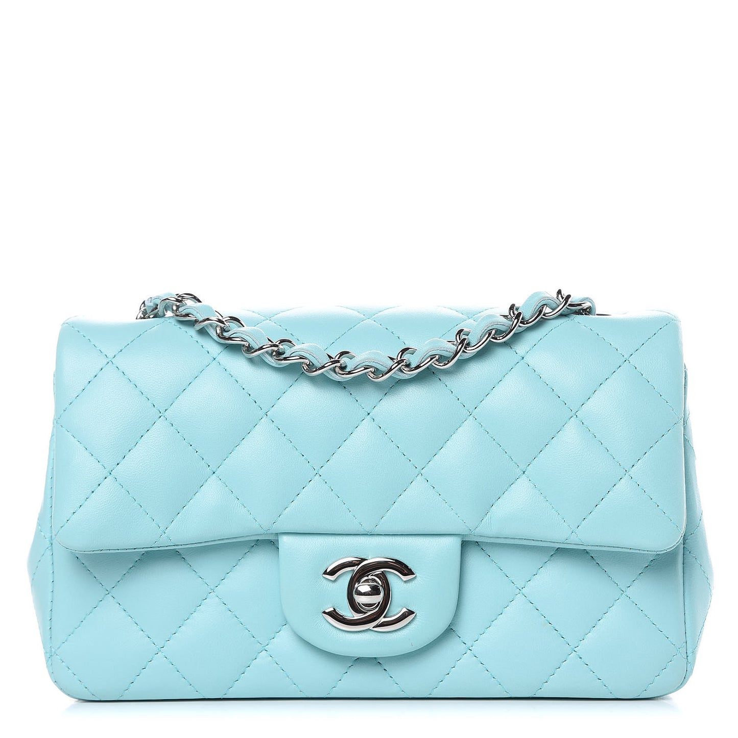 Lambskin Quilted Mini Rectangular Flap Light Blue