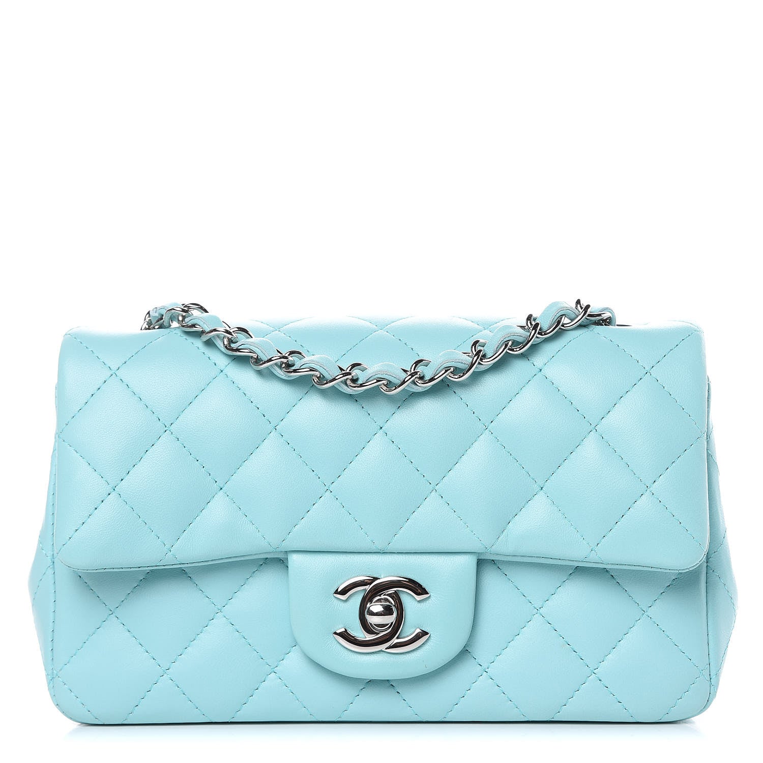 Chanel Lambskin Quilted Mini Rectangular Flap Light Blue 1 of 11