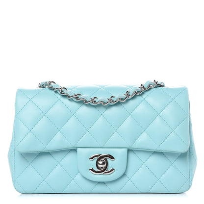 Chanel Lambskin Quilted Mini Rectangular Flap Light Blue 1 of 11