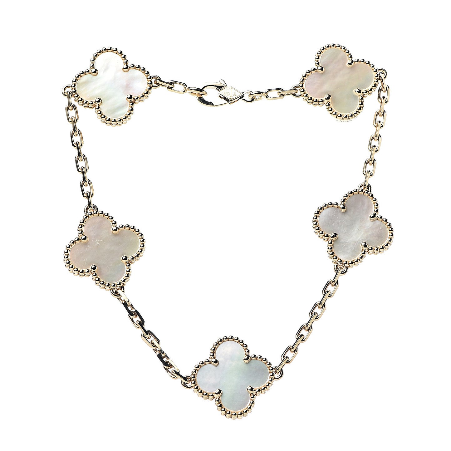 18K Yellow Gold Mother of Pearl 5 Motifs Vintage Alhambra Bracelet