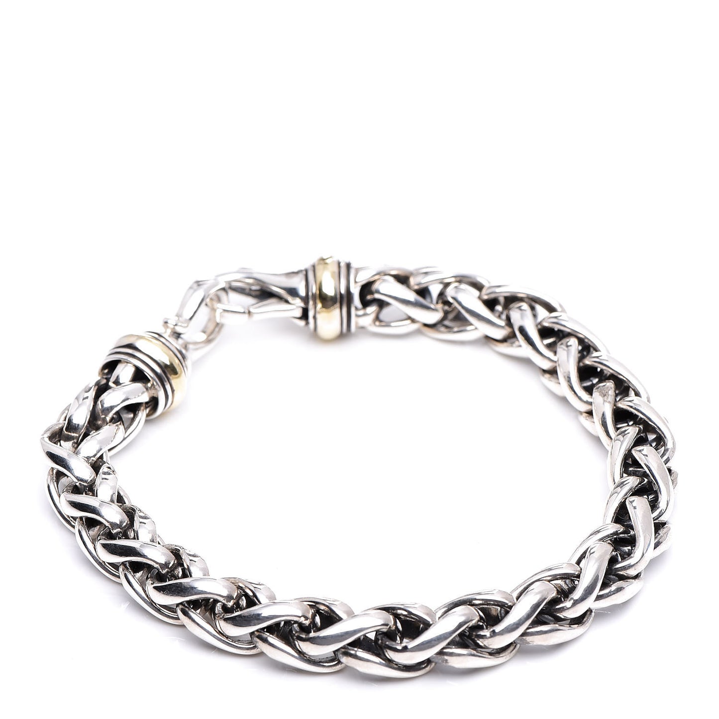 Sterling Silver 18K Yellow Gold 8mm Wheat Chain Bracelet