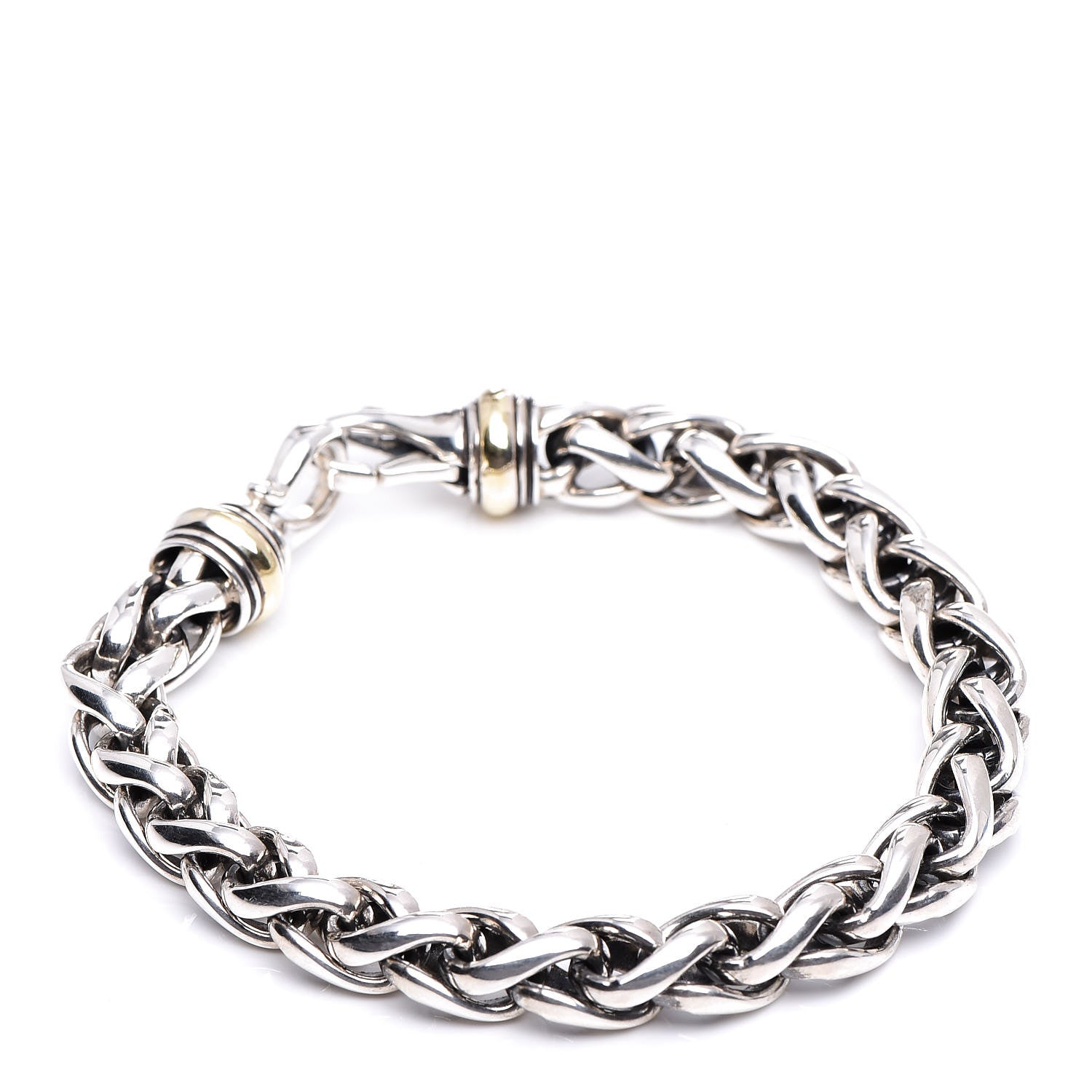 David Yurman Sterling Silver 18K Yellow Gold 8mm Wheat Chain Bracelet 1 of 5